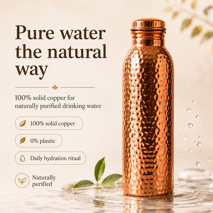 ❄️Summer Fresh com 50% de desconto!💧Garrafa de água premium feita de cobre maciço a 100% – sem plástico e inspirada na Ayurveda