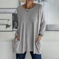 💥Rund hals Långärmad lös ficka Solid T-shirt
