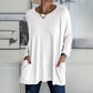 💥Rund hals Långärmad lös ficka Solid T-shirt