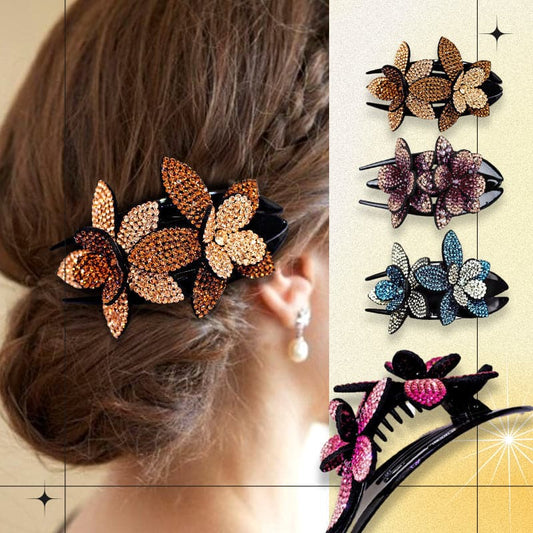 ✨Haarklammern Doppelte Blume Strass