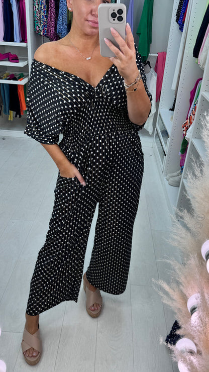 🔥 48% RABATT🔥 Jumpsuit med prickigt tryck och elastisk midja