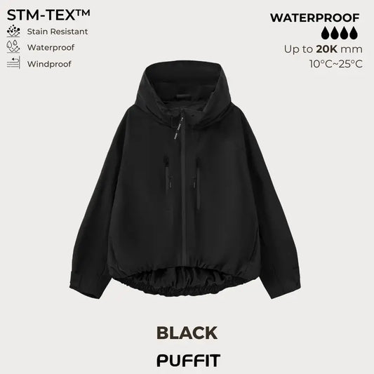 🧥Huva med bred brätte💧Kort, överdimensionerad regnjacka med bubbelnedkant och justerbara manschetter