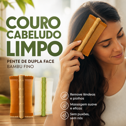 🎋 50% DE DESCONTO! Pente de bambu de dupla face com dentes finos | Elimina piolhos e caspa | Pega ergonómica | Para todos os tipos de cabelo | Para adultos, crianças e animais de estimação 🌿✨