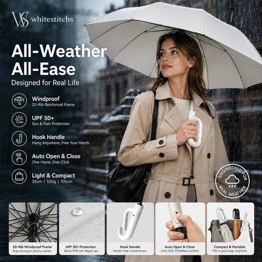 🔥O guarda-chuva dobrável preferido do Reino Unido: abertura automática, à prova de tempestades e com proteção UV ☔☀️Compacto, resistente e perfeito para o clima britânico – chega de ir para o trabalho encharcado!🛡️