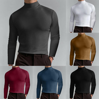 Ny långärmad slim fit-T-shirt med hög hals för män