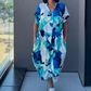 👗49% RABATT! 🌸 Elegant V-halsad Klänning med Tryck för Kvinnor – Flytande Tyg, Smickrande Passform & Perfekt för Våren ☀️