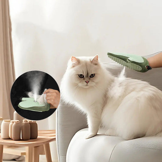 Groominghandskar med inbyggd spray för katt och hund