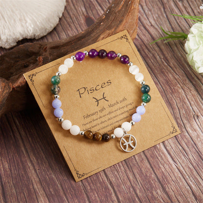 ✨Armband med 12 stjärntecken och pärlor och berlock med astrologiska tecken