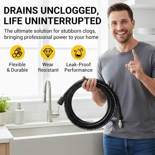 🚿 PROMOÇÃO! ⚡ Mangueira de alta pressão para limpeza de esgotos com bocal – Limpeza com pressão elevada, flexível e resistente, design anti-torção, compatibilidade universal para desobstrução de tubagens e esgotos 🛠️