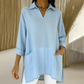 ✨Bästsäljare🔥Löst sittande V-ringad enfärgad casualskjorta för damer👚