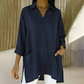 ✨Bästsäljare🔥Löst sittande V-ringad enfärgad casualskjorta för damer👚