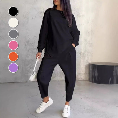 👚👖Set med långärmade sweatshirts och byxor med oregelbunden nederkant för kvinnor