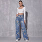 🌸 Raka Jeans med Blommönster för Dam – Trendigt Tryck, Bekväm Passform & Perfekt För En Färgstark Look 💙
