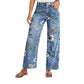 🌸 Raka Jeans med Blommönster för Dam – Trendigt Tryck, Bekväm Passform & Perfekt För En Färgstark Look 💙