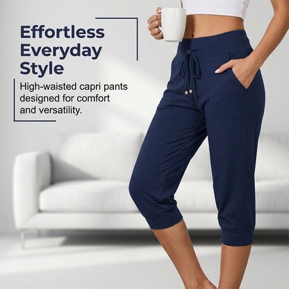 👖 🔥Mjukisbyxor med dragsko och kort midja – Mjuk polyester, capri-längd och sidofickor (6 färger, S–3XL) 👖🌸