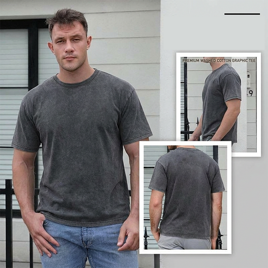⚡ Bästsäljare – 49 % rabatt🔥 4-pack T-shirts i lös passform för män: retroinspirerade, tjocka bomullströjor för träning med blekt utseende och lös passform