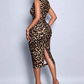 Spetskantad V-ringad Leopardmönstrad Bodycon-klänning