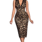 Spetskantad V-ringad Leopardmönstrad Bodycon-klänning
