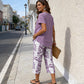 🌿 Casual Rund Hals Layered Tunika & Vida Byxor Set – Asymmetrisk Fåll, Mönstrade Byxor & Andningsbar ✨