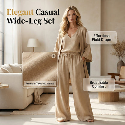 Elegant set med vida byxor och kofta
