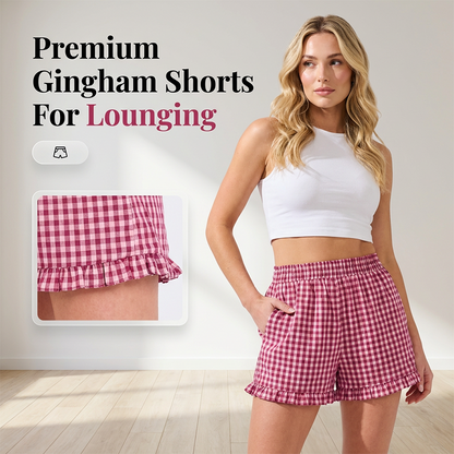Damshorts med ginghammönster och volangkant