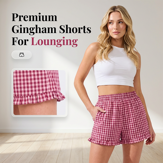 Damshorts med ginghammönster och volangkant