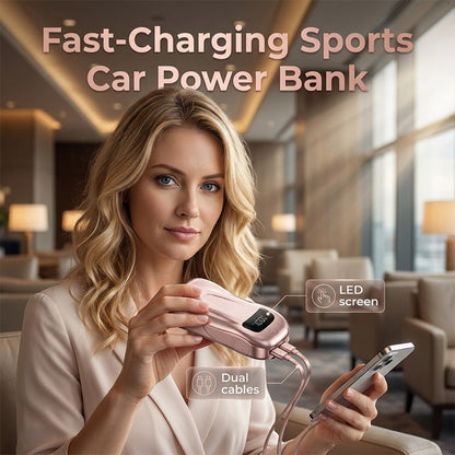 💥Powerbank med sportbilsdesign och dubbla kablar
