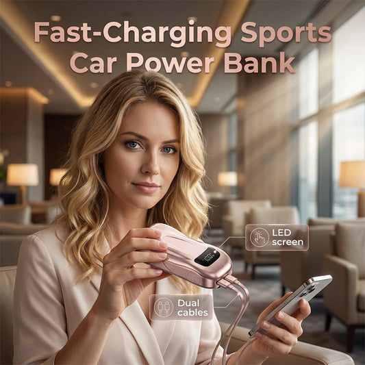 💥Powerbank med sportbilsdesign och dubbla kablar
