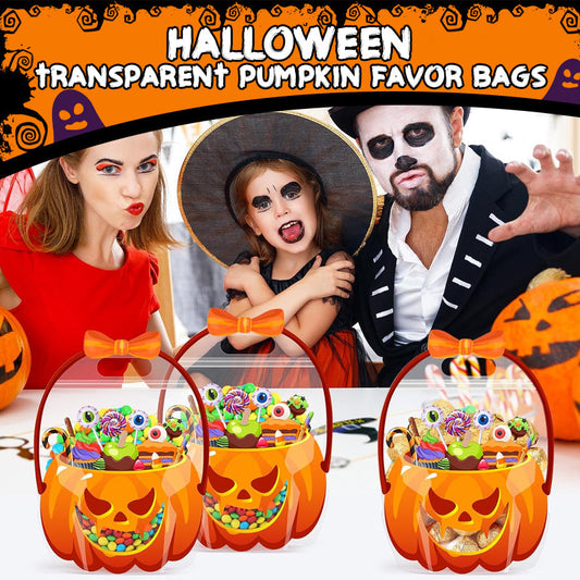 🎃Sacos de lembranças transparentes em forma de abóbora para o Halloween