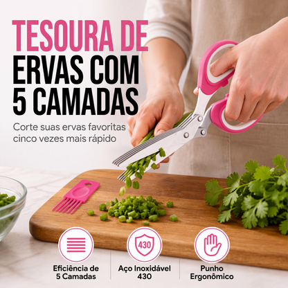 Tesoura de Ervas de Cozinha com 5 Lâminas
