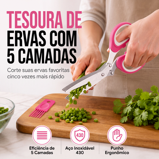 Tesoura de Ervas de Cozinha com 5 Lâminas