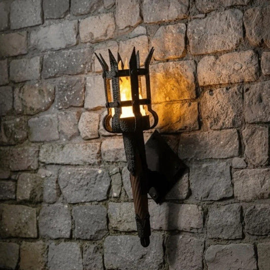 Arandela de parede de tocha medieval, luminária de parede vintage com efeito de chama