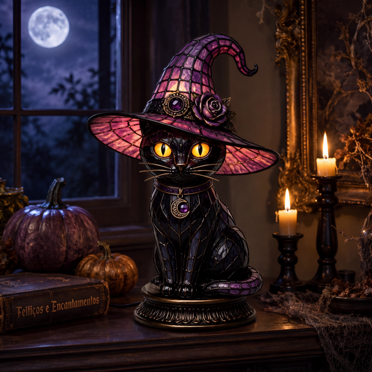 Lâmpada de mesa Gato Bruxa de Halloween Gótica