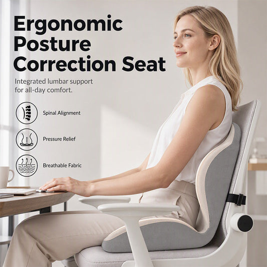 Almofada ergonómica de espuma viscoelástica cinzenta✨ com apoio para as costas – Mantenha-se confortável durante todo o dia, ideal para o escritório, o carro e a casa