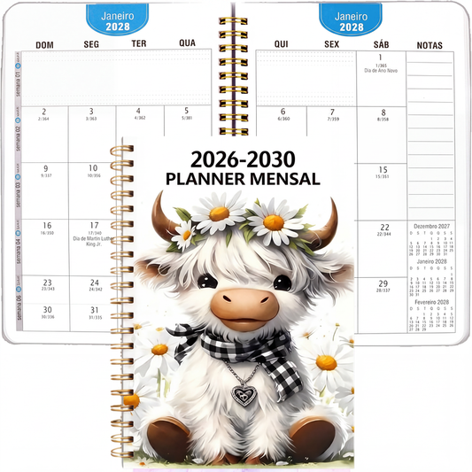 🕒 SÓ HOJE / CONTAGEM REGRESSIVA DE 24H🥰 Planejador Mensal 2026-2030 com Vaca Highland Fofa