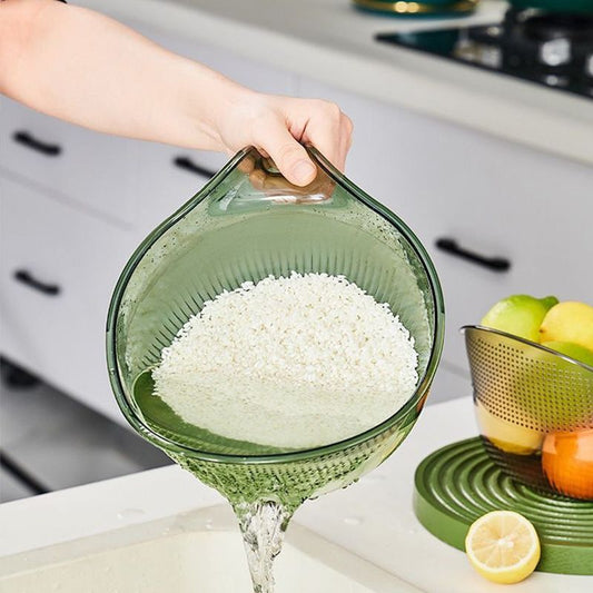 🍚 50% DE DESCONTO! 🥣 Taça-passadeira multifuncional para arroz com pega – Passadeira integrada, pega antiderrapante, ideal para lavar, escorrer e servir arroz e legumes 🥗