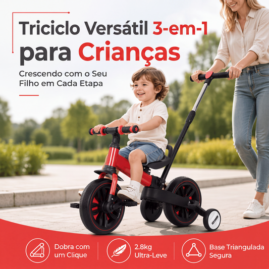 🚲✨ Triciclo infantil 3 em 1 – Design ultraleve (2,8 kg) e dobrável para uso em qualquer lugar | De bicicleta de equilíbrio a carrinho de mão