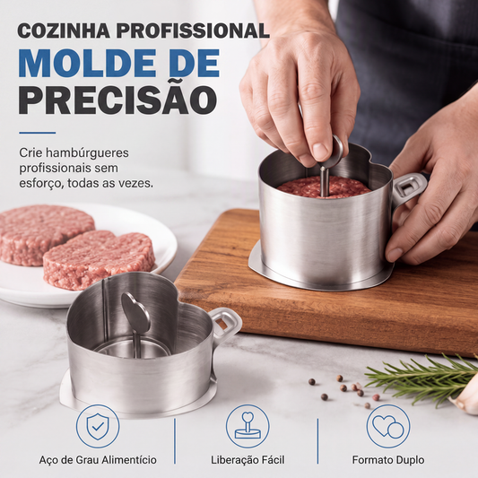 Conjunto de prensa e molde para hambúrguer de aço inoxidável