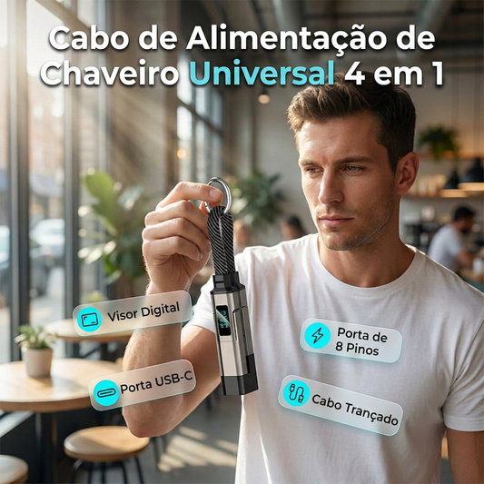 🔥PROMOÇÃO QUENTE 50% DE DESCONTO🔥🔌 Cabo de carregamento 4 em 1 com display digital e argola para chave – carregamento rápido, resistente a dobras e compacto