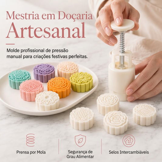 💎 PRENSADO À MÃO – CADA BOLO É UM PEDAÇO DO SEU CARINHO! 🥮Conjunto de formas para bolo lunar de prensa manual