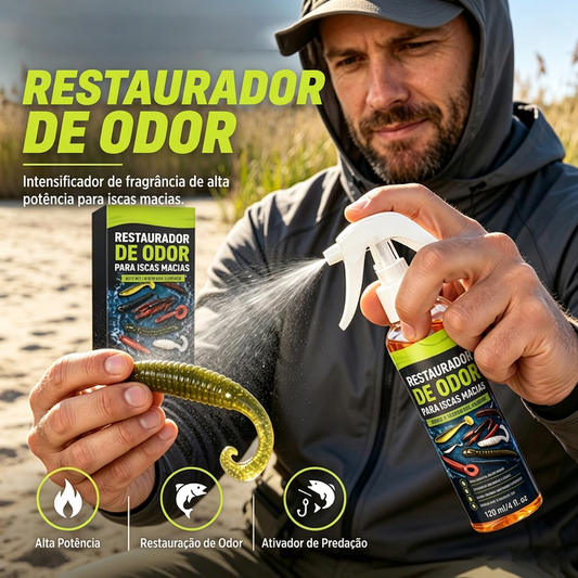 🔥 PREÇO ESPECIAL SÓ HOJE – APENAS PARA OS 100 PRIMEIROS🤍 Spray Restaurador de Aroma para Iscas Soft Bait