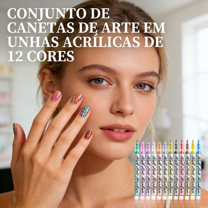 ⭐ CERTIFICADO COMO O MAIS VENDIDO DE 2026 ✨Conjunto de canetas para arte em unhas de acrílico com 12 cores