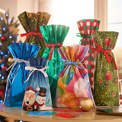 Sacos de presente de Natal com cordão de aperto