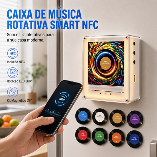 Caixa de música magnética para geladeira com NFC