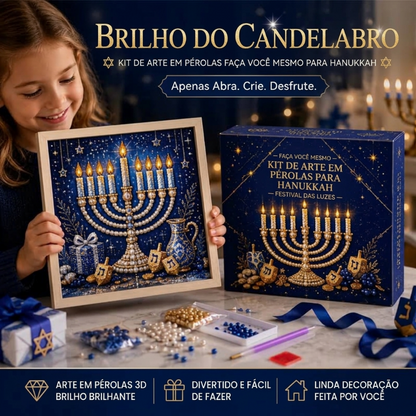 Kit de Arte de Pérolas DIY para Hanukkah com Moldura de Madeira
