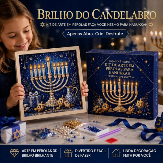 Kit de Arte de Pérolas DIY para Hanukkah com Moldura de Madeira
