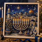 Kit de Arte de Pérolas DIY para Hanukkah com Moldura de Madeira