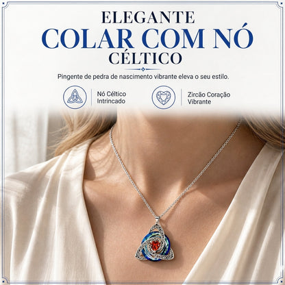 Colar de pingente com pedra de nascimento e nó celta para mulher
