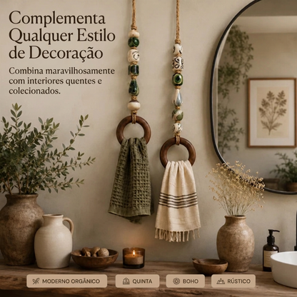 🧺✨ CABIDE DECORATIVO PARA TOALHAS COM CONTAS E ANEL DE MADEIRA ✨🧺 – UM TOQUE DECORATIVO PARA PENDURAR AS SUAS TOALHAS!