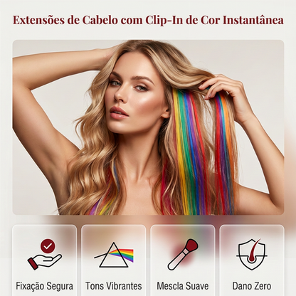 12 extensões de cabelo retas e coloridas com grampo
